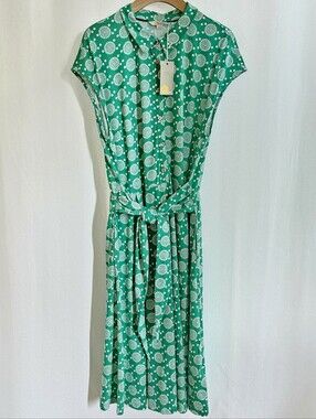 Boden Green Sleeveless Cotton Front-Tie Floral Print Midi Dress